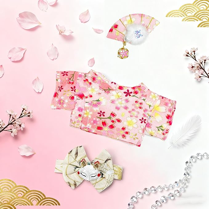 2 Sets 17cm Doll Clothes, Kawaii Japanese Kimono Outfit for 6.7inch Dolls, Cute Pink Yukata Style Costume Pajamas Accessories Set for Dressing up(NO Doll)