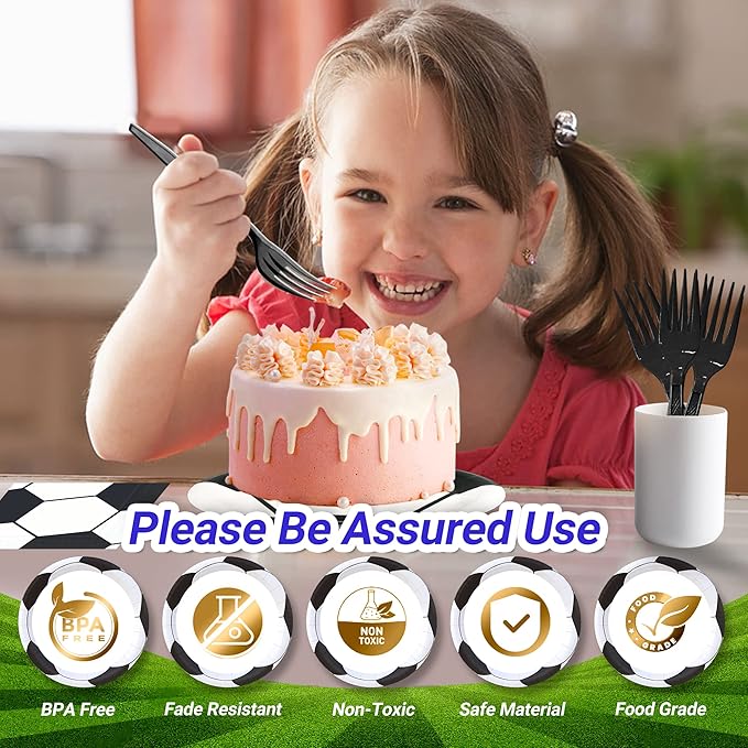 120 Pcs Soccer Party Supplies Bundle Paper Plates Napkins Forks Soccer Party Birthday Decorations For Kids Serves 30