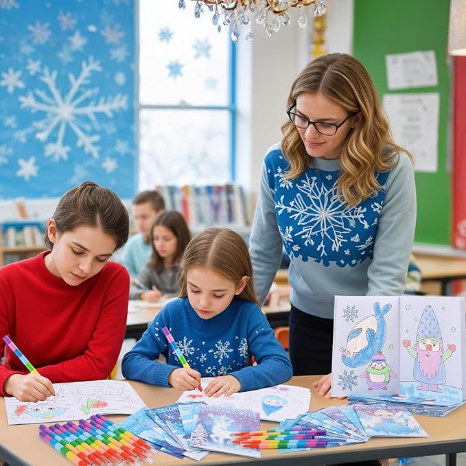 BenLouis 24 Pcs Frozen Mini Coloring Books Kids Winter Snowflake Party Favors Small Activity Books Bulk for Kids Winter Holiday Themed Goodie Bags Stuffers Return Gifts Classroom Travel