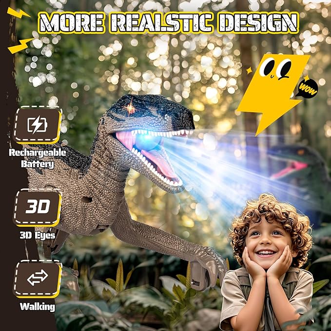 Dinosaur Toys for Kids, 2.4GHz Remote Control Dinosaur with Walking, Realistic Sounds, Demo Mode, Rechargeable Jurassic Toys for 3-5, 5-7, 8-12, Birthdays, Parties, Christmas, Children’s Day