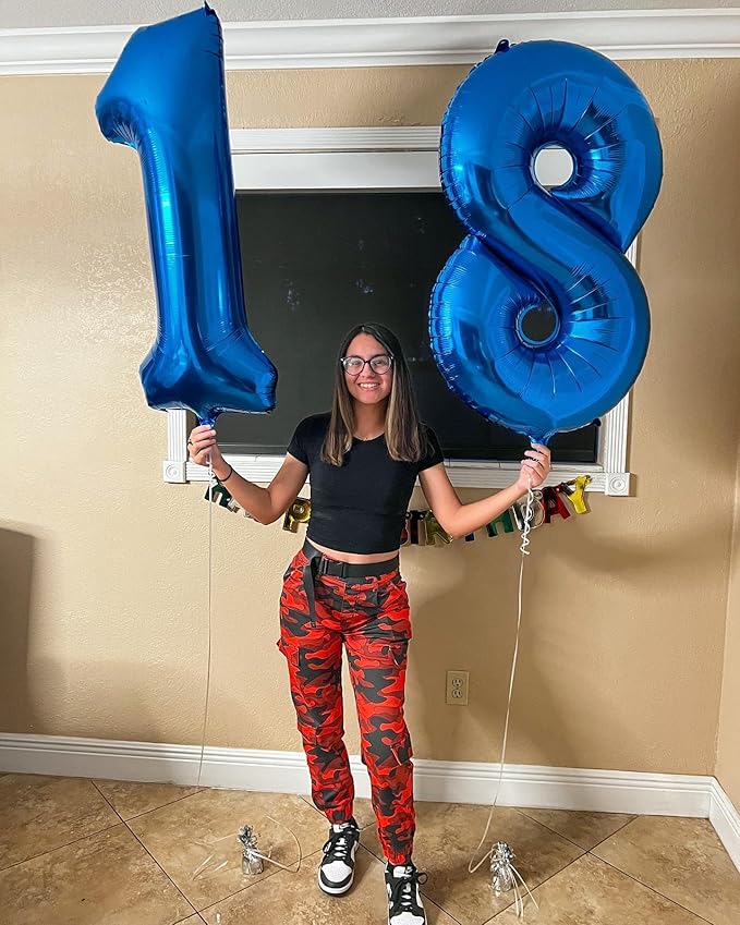 Navy Blue Number 18 Balloon 40 inch, 18 Number Balloons, 18th Navy Blue Birthday Decorations, 18 Year Old Girls Boys Blue Party Supplies