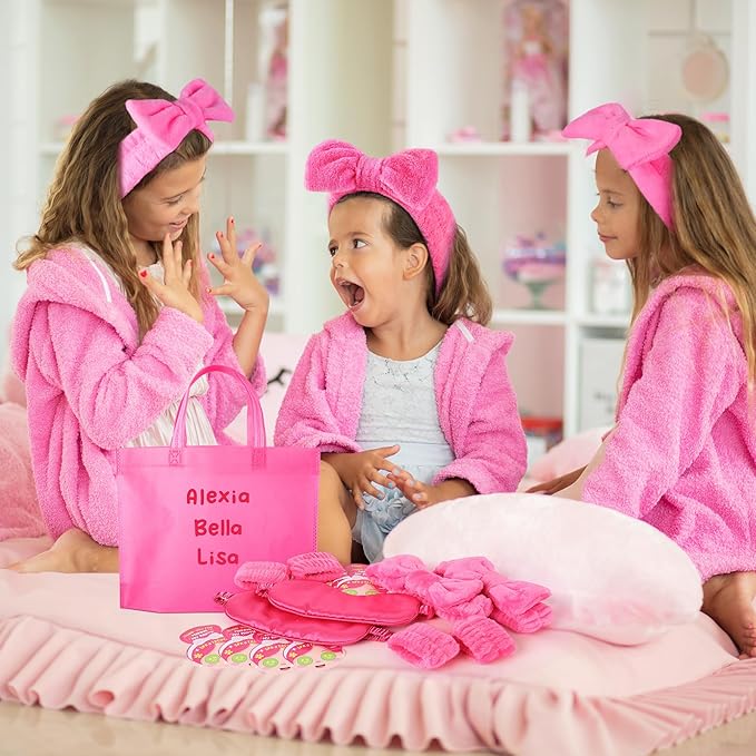 72 Pcs Spa Sleepover Party Supplies for Girls With DIY Stickers And Greeting Card Rose Red Headband Wristbands Eye Mask Hair Scrunchie Tote Bag Sleeping Slumber Party Favors