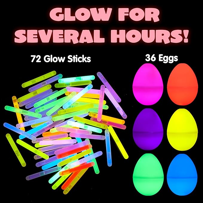 JOYIN 200 Pcs Easter Egg with 300 Pcs Easter Glow Sticks, Glow in the Dark for Kids Easter Basket Stuffers, Easter Egg Hunt Party Favors Classroom Decorations Supplies