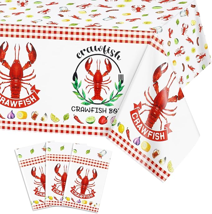 PHOGARY Crawfish Boil Party Supplies - 3pcs Lobster Tablecloth, Plastic Red Lobsters Table Cover for Crawfish Birthday, Seafood Boil Party Decorations - Rectangular Table Decor 108 x 51inch