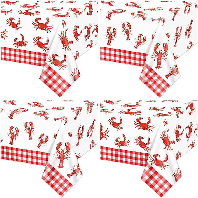 Seafood Boil Party Tablecloths, 4 Pcs Disposable Crawfish Crab Boil Table Cloths for Seafood Theme Party Supplies Dining Kitchen Decorations, 51 x 86 inch
