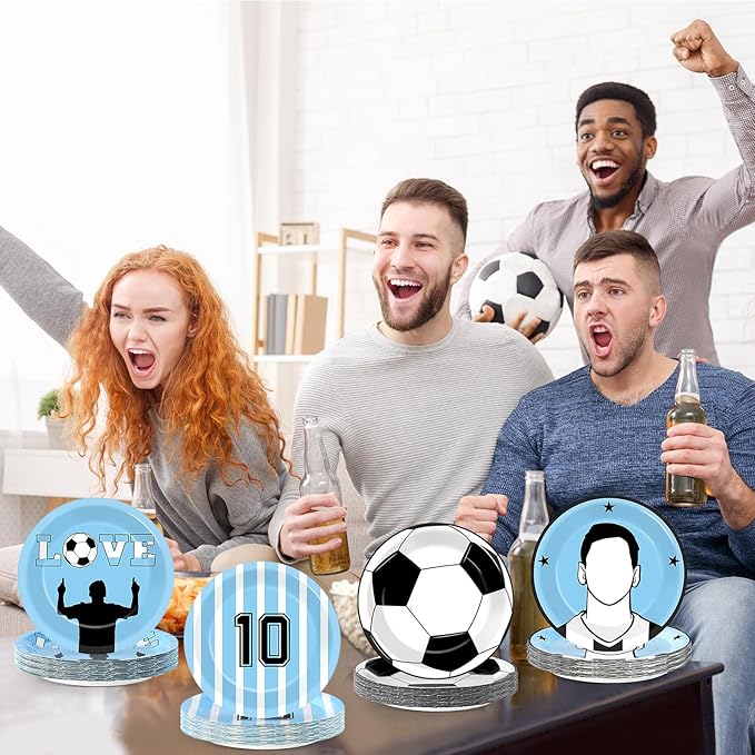 48Pcs Soccer Paper Plates Soccer Star Disposable Dessert Plates Supplies 7Inch Blue and White Sports Ball Plate Sport Party Dinnerware Decorations for Birthday Baby Shower Party Decorations