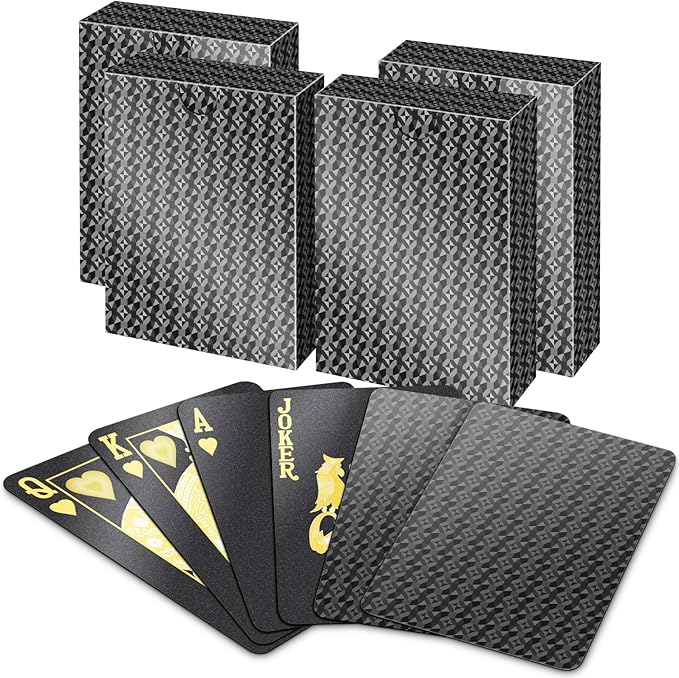 BIERDORF Waterproof Playing Cards - Durable Cool Plastic Deck of Cards - Standard Index Professional Poker Cards - Vintage Casino Card Themed Games for Family or Adults - 4 Pack of Black Diamond Style