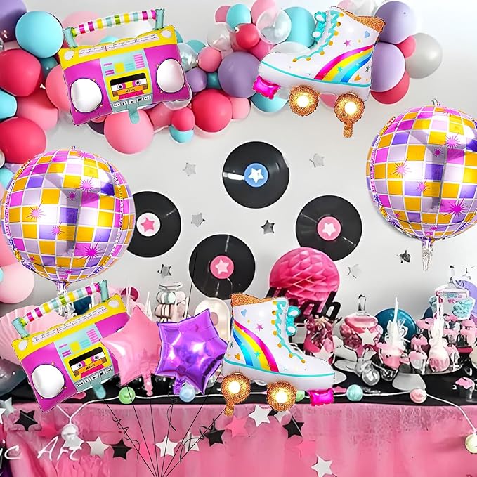 8 PCS Disco Balloons Radio Boombox Roller Skate Balloons for 80s 90s Theme Party Retro Disco Party Supplies Roller Dkate Party Decorations Retro Theme Hip Hop Birthday Party