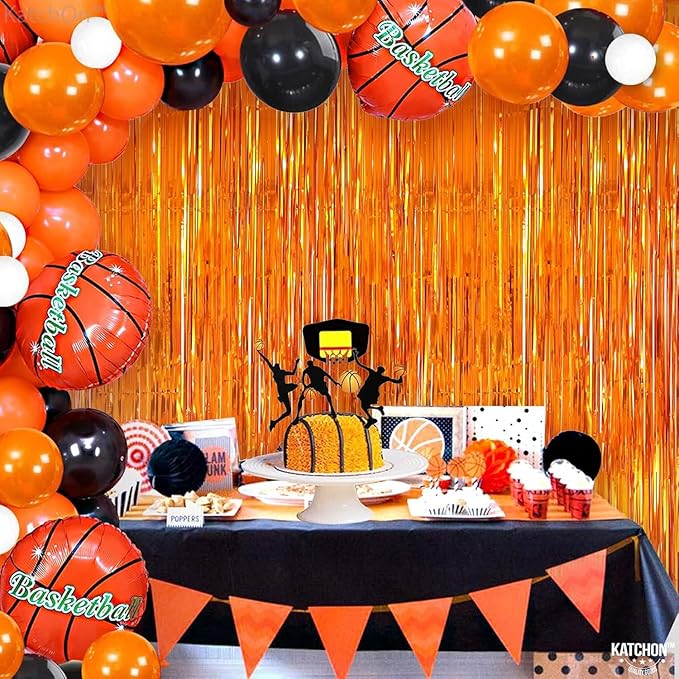 KatchOn, XtraLarge Orange Fringe Backdrop Curtain - 3.2x8 Feet, Pack of 2 | Orange Streamers for Basketball Party Decorations, Birthday Decorations, Graduation Decorations 2026 | Basketball Backdrop