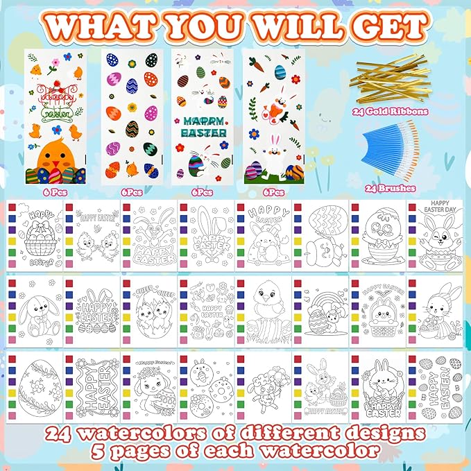 Easter Gifts for Kids, 120Pcs Water Coloring Books & 320Pcs Temporary Tattoos Bulk with Goodie Bag for Easter Basket Stuffers Party Favors Classroom Prize School Activities Crafts Party Supplies