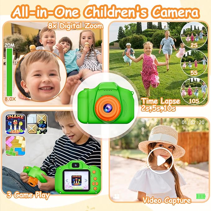 Kids Camera for Girls Boys Age 3-9, 1080P HD Toddler Camera, Kids Selfie Digital Camera with 32GB SD Card, Portable kids Toys for 3 4 5 6 7 8 9 Years Old, Christmas Birthday Present,Green
