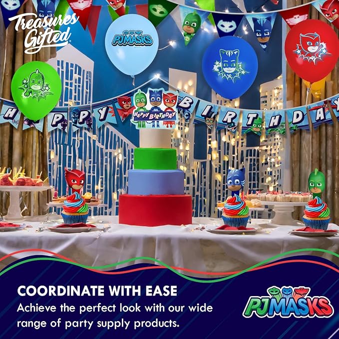 Treasures Gifted Officially Licensed PJ Masks Birthday Party Supplies - Serves 24 Guests - Complete Set with PJ Masks Decorations, Plates, Banner & More