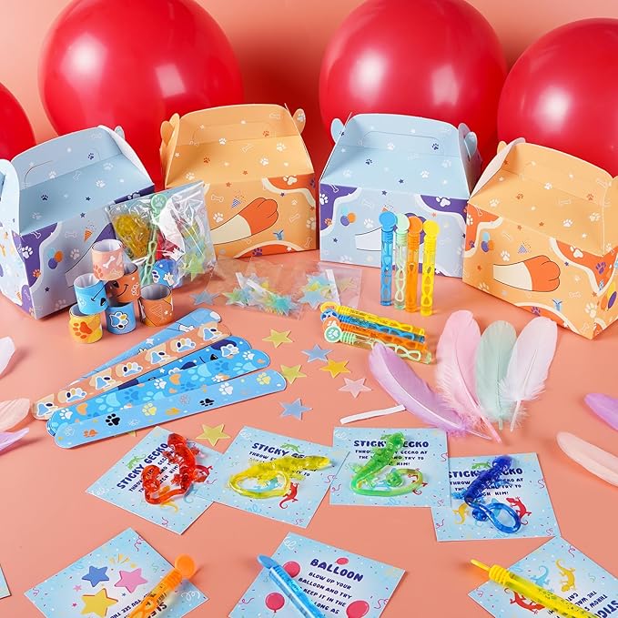 Vanblue 120Pcs Blue Color Dog Party Favors,Birthday Decorations Supplies for Kids,Sticky Gecko,Red Balloon with Cards Goodie Bag Stuffers,Classroom Rewards,Pinata Stuffers,Family Games