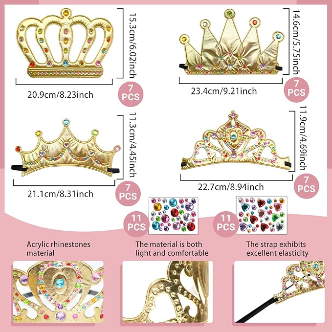 50 Pcs Foam Crowns Kids Princess Tiaras Crowns Bulk with 2 Styles DIY Diamond Sticker Making Kits for Kids Birthday Party Supplies