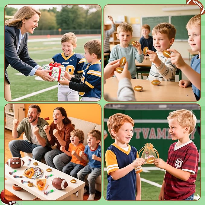 CY2SIDE 12 Pack Football Squeeze Toy Party Favor Gift Set with Ballpoint Pen Sticker and Organza Bag 2’’ Football Foam Stress Ball Bulk Classroom Prize for Kid Sport Lover Birthday Goodies Bag Stuffer