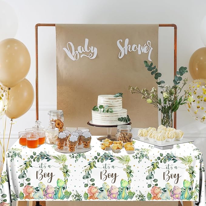 3pcs Dinosaur Baby Shower Tablecloth for Boy Dino Baby Shower Decorations Disposable Waterproof It's a Boy Table Cover, Dinosaur Theme Baby Boy Shower Party Supplies, 43in x 70in