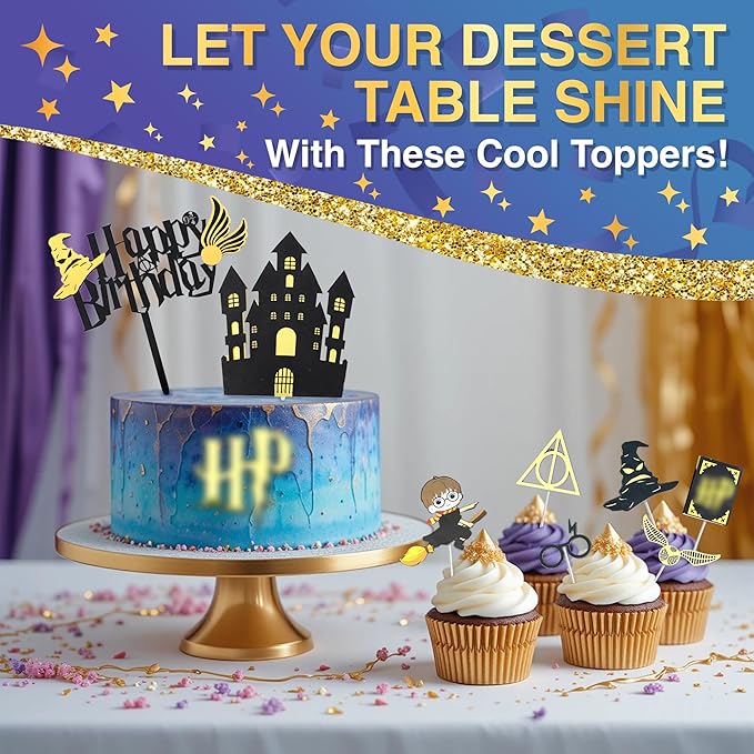 Cake Topper Decorations for Little Magicians - Sparkling Birthday Cake Toppers, Easy Installation & Adjustment, Bend & Fade Resistant Materials - Magical Birthday Decorations for Boys & Girls