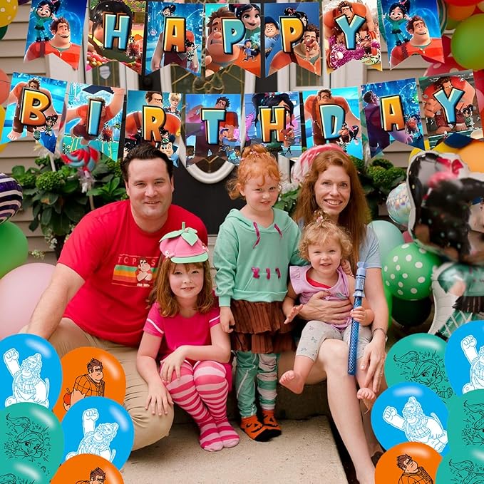 Wreck It Party Decorations,Ralph Birthday Party Supplies Includes Banner - Cake Topper - 12 Cupcake Toppers - 18 Balloons