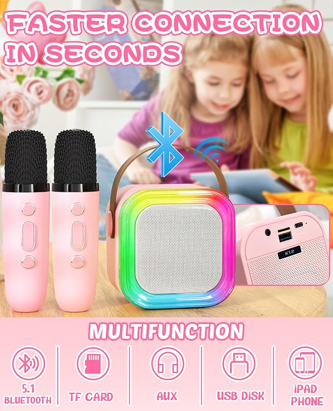 Kids Karaoke Machine for Microphone Toys Gifts for Teen Girls Age 6-8 for Kids 4 5 7 9 6 8 10 Year Old with 2 Microphone Birthday Ideas