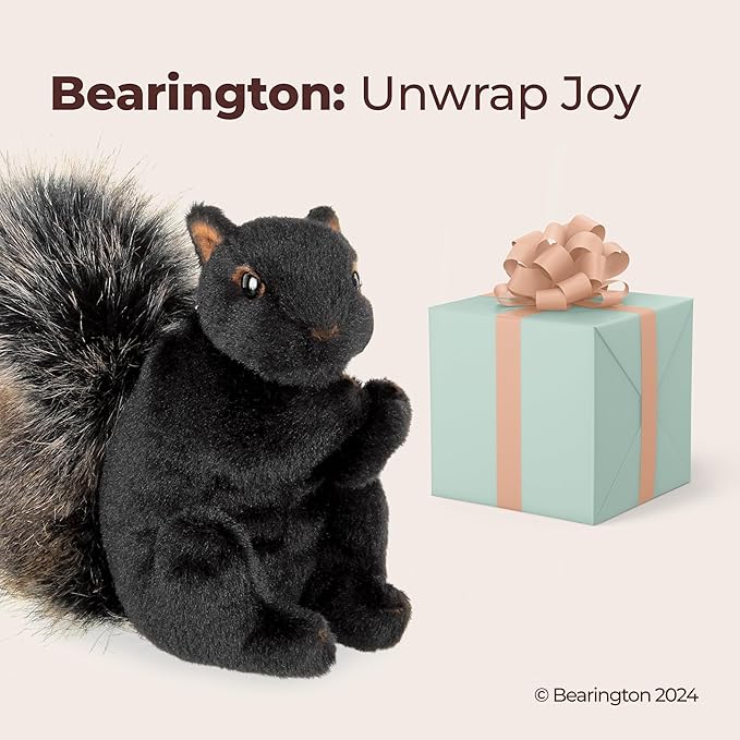 Bearington Acorn Black Plush Squirrel Stuffed Animal - 7" Realistic Soft Squirrel Toy for Kids - Cuddly, Adorable Woodland Creature Gift for Stuffed Squirrels Lovers and Collectors