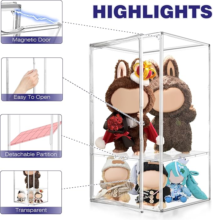 23.6'' Tall Acrylic Display Case 13.8''x12.2''x23.6'' Clear Display Case Adjustable Display Box with a Movable Divider Huge Showcase for Collectible Figure Doll, Dustproof Boot Helmet Storage Box