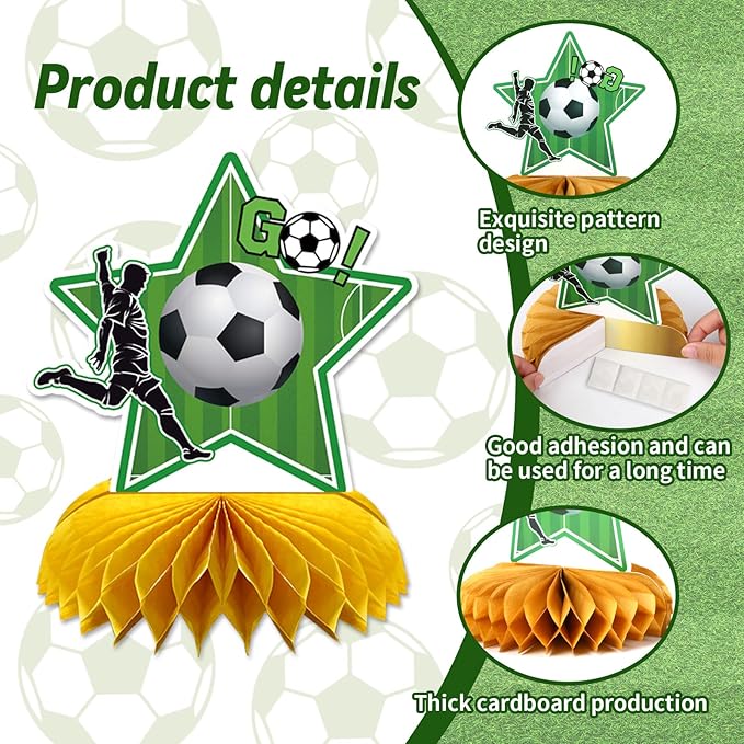 10Pcs Soccer Party Decorations, Soccer Birthday Party Decorations Soccer Ball Birthday Honeycomb Centerpiece Soccer Theme Party Decorations for Boys Kids Soccer Table Centerpiece