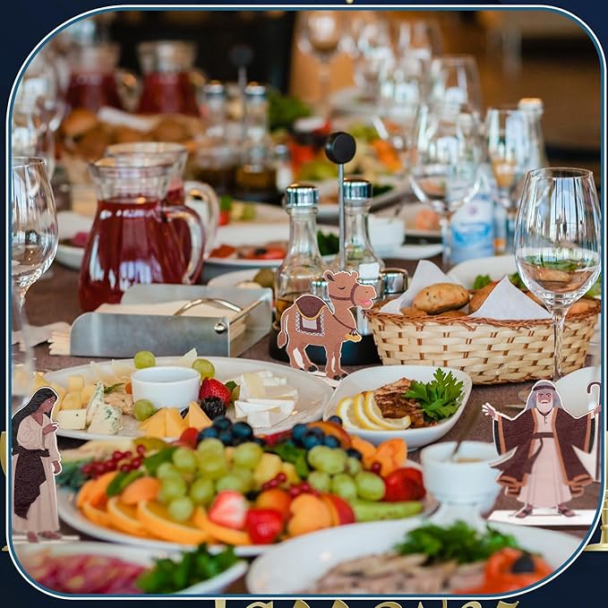 25 Set Passover Table Centerpiece Happy Passover woodenTabletop Signs Jewish Pesach Decorations with Base for Festival Holiday Party Supplies Passover Seder Jewish Easter Home Indoor