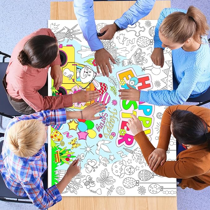 Easter Coloring Poster for Happy Easter Day Giant Coloring Poster Large Coloring Tablecloth Huge Table Cover for Home Party Supplies Favor 31.4 x 43.3 Inch