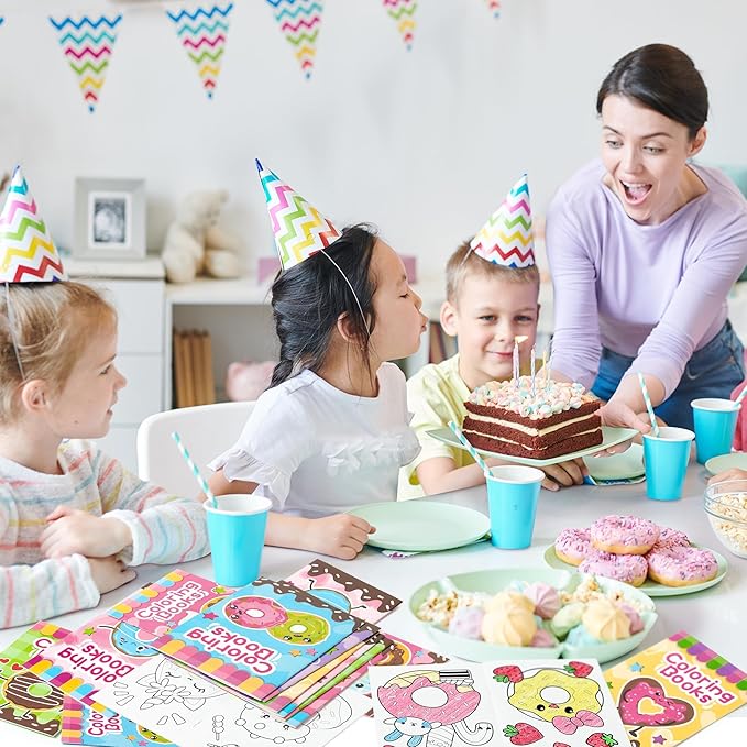 24Pcs Donut Coloring Books for Kids Bulk Cute Mini Coloring Booklet DIY Art Drawing Book with Dessert Doughnut for Toddlers Birthday School Party Favors Goodie Bag Filler