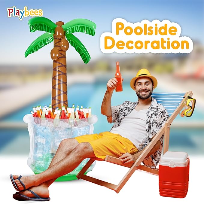 Inflatable Palm Tree Cooler 60" - Blow Up Palm Tree Luau Hawaiian Tropical Beach Theme Summer Swimming Pool Party Decorations - Outdoor Party Supplies - Kids Adults Birthday