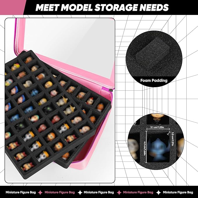 Toy Storage Case Compatible with Disney Doorables Collectible Mini Figures.Toys Display Bag with 2 Layers of Foam with Pre-Cut Grooves.Holds 90 Mini Figures.(Case Only) (Pink)