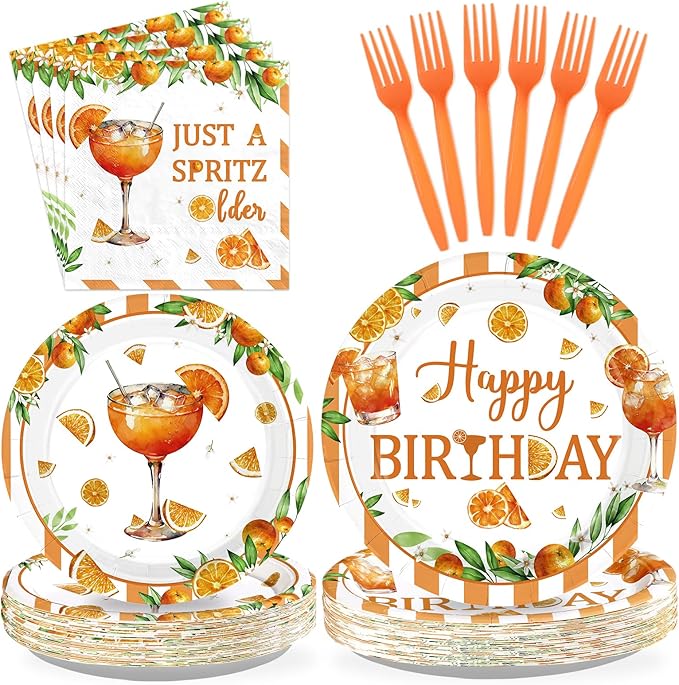 96 Pcs Spritz Birthday Party Decorations Just a Spritz Older Paper Plates and Napkins Orange Citrus Tableware Set for Boys Girls Birthday Cocktail Party Supplies