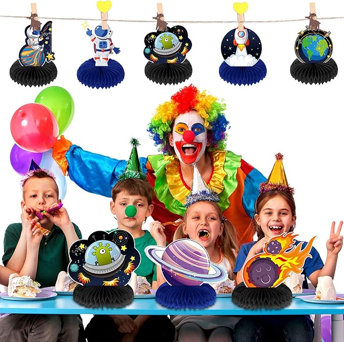 Marspark 9 Pcs Outer Space Themed Honeycomb Centerpiece Outer Space Decorations Birthday Party Table Toppers Double Sided Table Decorations Planet Rocket Astronaut Ufo Solar System Party Supplies