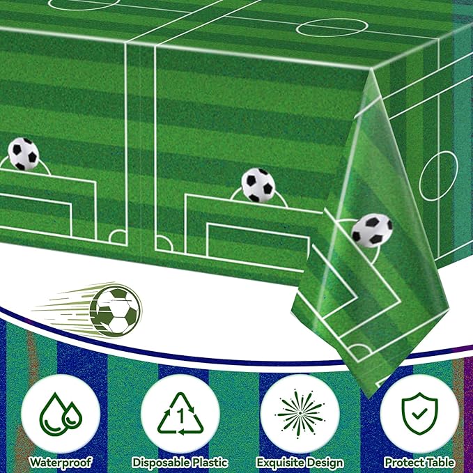 REDWORD Soccer Birthday Party Decorations, 2PCs Soccer Tablecloths Plastic Tablecloth Ideal Table Cover for Football Themed Party Decorations Sport Themed Parties Boys’ Parties, 54x108Inch