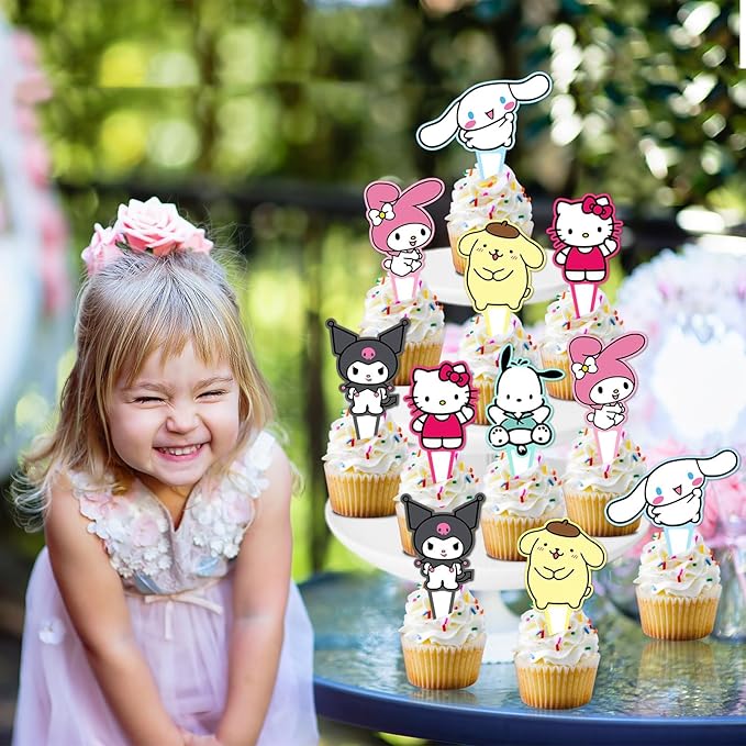 Kitty Birthday Party Supplies, 24PCS Cupcake Toppers Decorations for Kawaii Party Supplies Decor