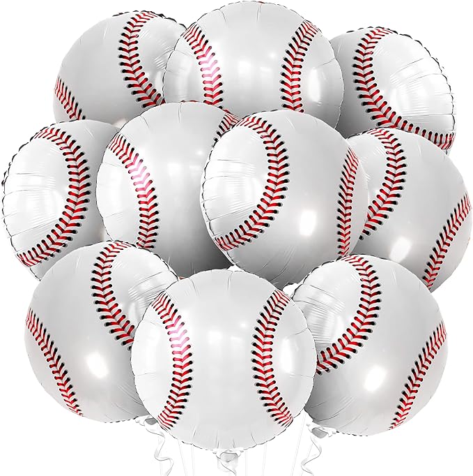Katchon, Large Baseball Balloons 18 Inch-pack of 10 | Baseball Birthday Decorations With Baseball Foil Balloons | Sports Themed Party Decorations for Baseball Party Decor or Gender Reveal Decorations