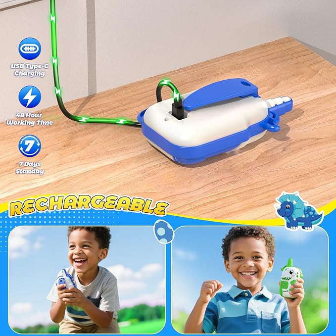 Rechargeable Walkie Talkies Toys for Boys: Dinosaur Toys Walkie Talkies for Kids 2 Pack Easter Birthday Gifts for 3 4 5-7 Year Old Boys Toy Age 4-5 6-8 Years Old 2 Way Radio Basket Stuffers