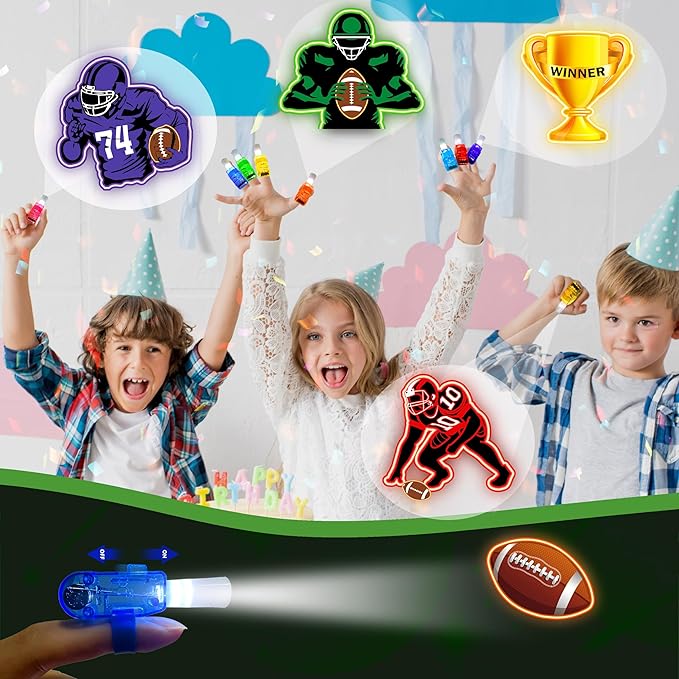 24PCS Football Party Favors-LED Finger Lights：Glow-in-the-Dark Light-Up Toys Bulk for Kids,Football Theme Birthday Party Decorations Supplies,Goodie Bags Stuffers, Classroom Prizes, Fun Gifts