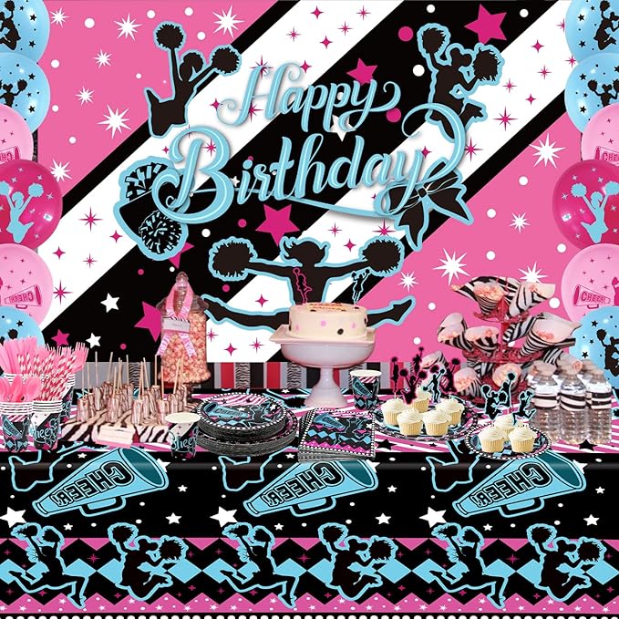 Cheerleading Party decoration, Cheerleading birthday Party Supplies Packs, Gymnastics PartyCheer Party Supplies include Background, Plates, Balloons, Cheerleading Party Set Serves 20 (Background)