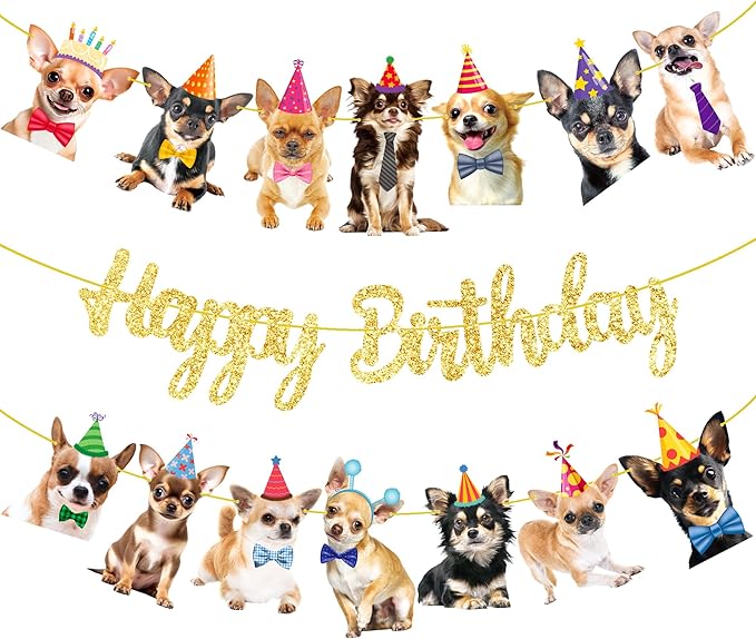 Chihuahua Birthday Party Banners - 3Pcs Dog Themed Decorations for Puppy Dog Party Supplies