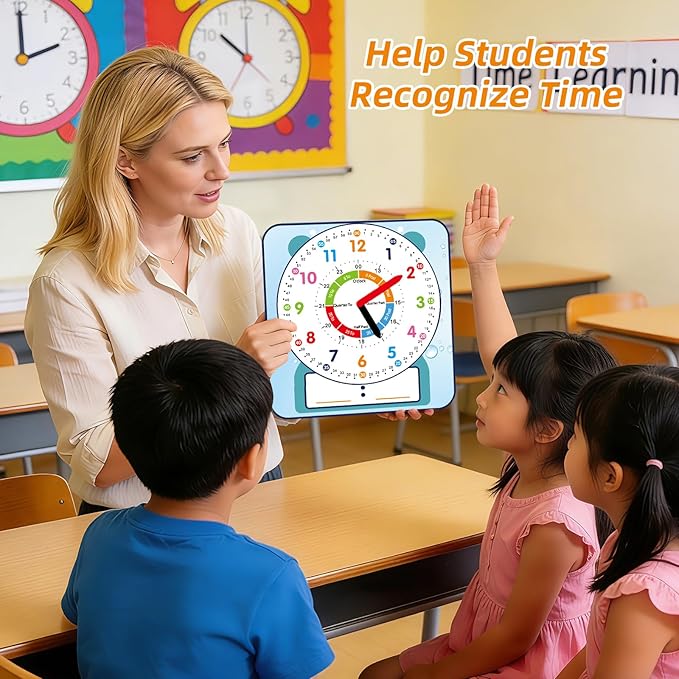 Large 12" Magnetic Writable Dry Erase Teaching Clock,Teaching Demonstration Clock for Kids Learning Time with Cute Style for Home School Classroom Supplies(12" x 11")
