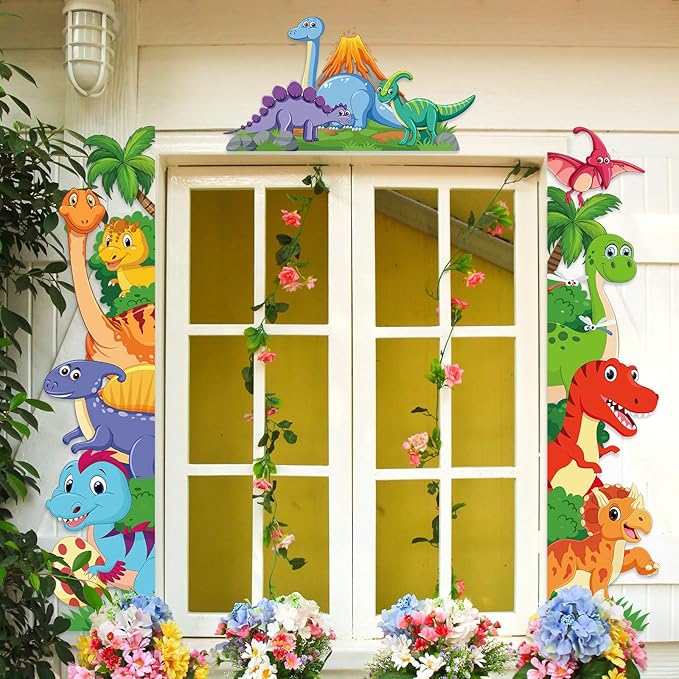 Namalu 3 Pcs Watercolor Dinosaur Door Banner Decorations Dino Birthday Themed Porch Sign Hanging Banners for Jungle Safari Photo Booth Props Front Door Window Wall Decor Supplies