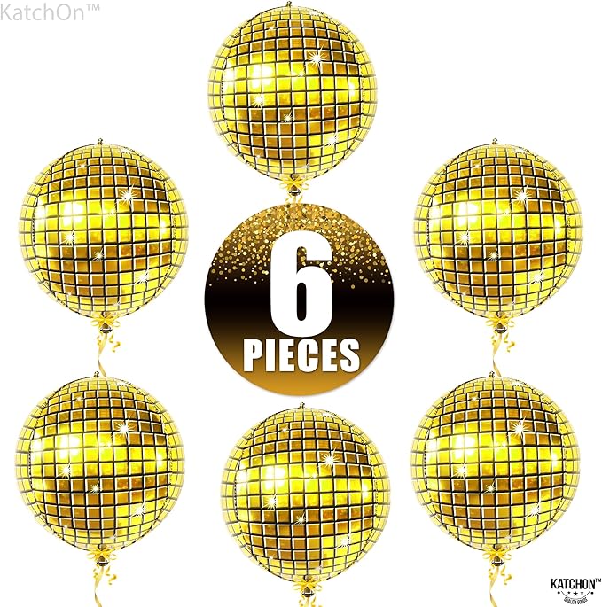 KatchOn, Huge Gold Disco Ball Balloons - 22 Inch Pack of 6 | 4D Disco Balloon for Golden Birthday Party Decorations, Gold Party Decorations | Disco Ball Decoration, Graduation Decorations 2026
