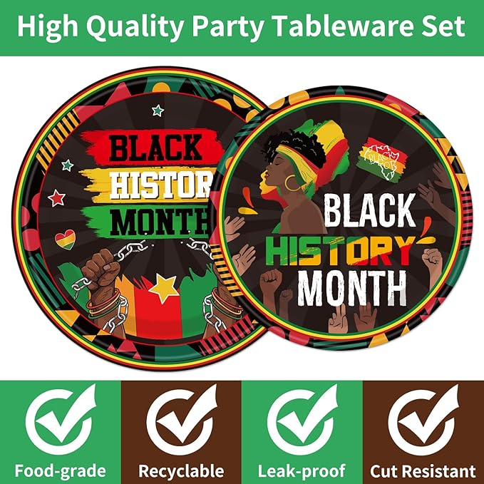 Black History Month Decorations - 96PCS Black History Plates and Napkins Party Supplies African American Black History Decor Freedom Day BHM Disposable Tableware Set Serve 24 Guests