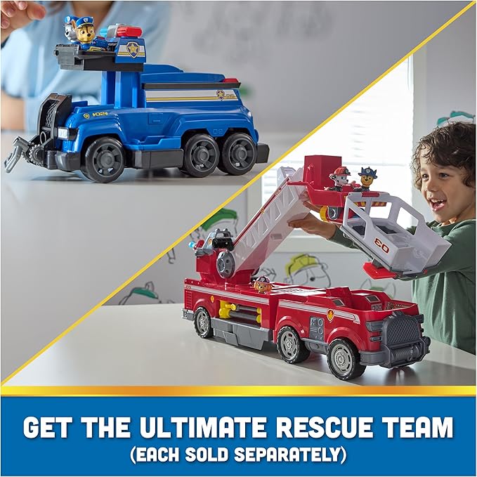 PAW Patrol Ultimate Rescue Fire Truck with 2 Ft. Ladder, Lights, Sounds, a Mini Toy Car, Chase, Marshall & Skye Figures, Toys for Boys & Girls Ages 3+