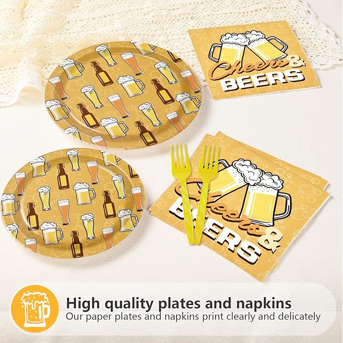 96Pcs Cheers and Beer Party Decorations Beer Birthday Plates and Napkins Tableware Set Summer Cheers Decorations for Men Wedding Bachelorette Bridal Shower Retirement Hawaii Party Supplies Serves 24