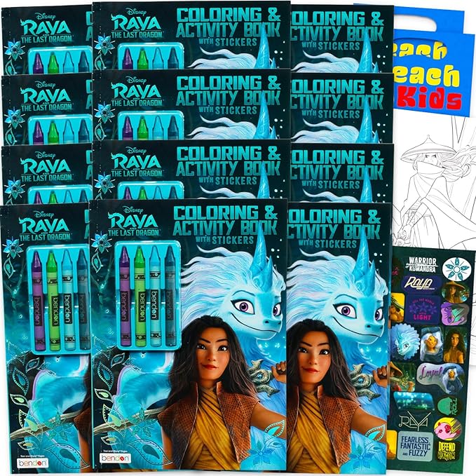 Disney Raya and the Last Dragon Party Favors Bundle Set ~ 12 Pack Disney Raya Coloring Books with Stickers! (Disney Raya Party Supplies)