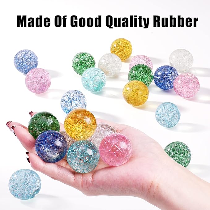 Ayfjovs 24PCS Bouncy Balls, Glitter Bouncy Balls for Kids Party Favors, 32mm 6 Colors Rubber Bounce Ball Bulk for Party Favors, Goodie Bag Fillers, Easter Bag Filling, Easter Basket Stuffers