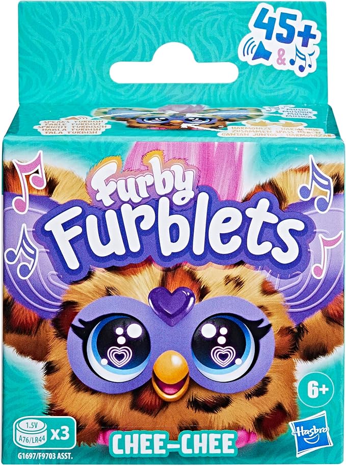 Furby Furblets Chee-Chee Mini Friend, Electronic Plush Toys for Girls & Boys, Cheetah Print, Speaks Furbish & Plays Music, Series 5, Back to School Gifts, Ages 6+