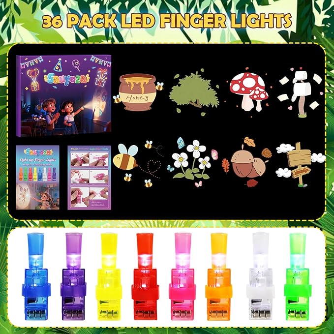 36 Pack Bear Party Favors LED Finger Lights for Kids, Birthday Goodie Bags, Honey Forest Glow in The Dark Bulk for Classroom Rewards, Party Supplies & Treasure Box Gifts